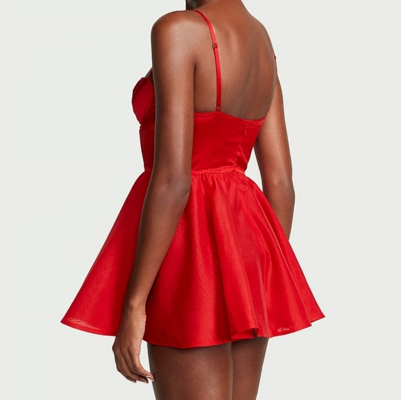 💋 Victoria's Secret: Bow-Topped Bustier Slip Dress, Lipstick Red, Sz Small, NWT - Picture 8 of 12